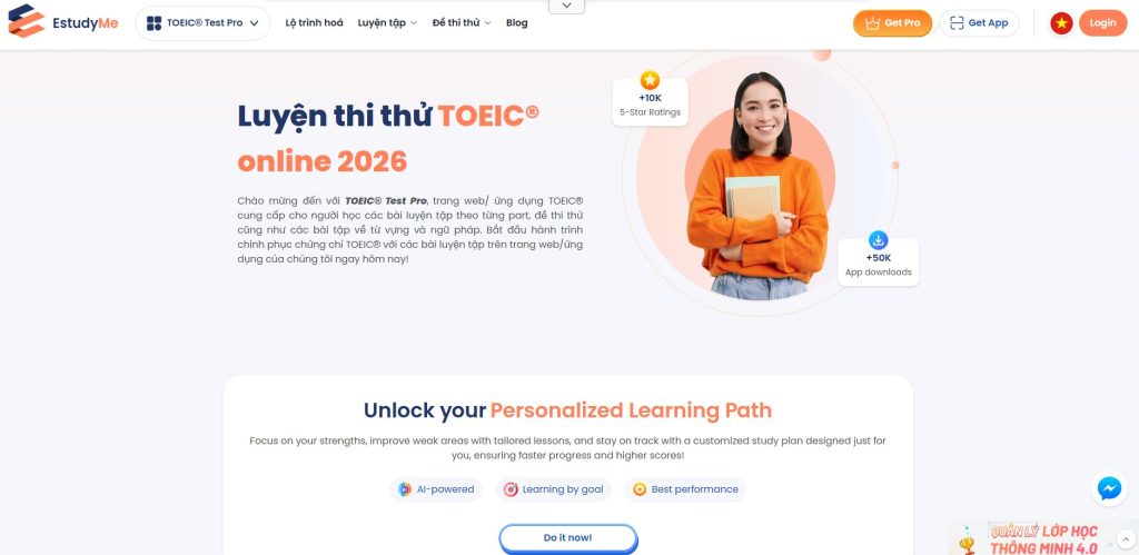 Giao diện của TOEIC Test Pro