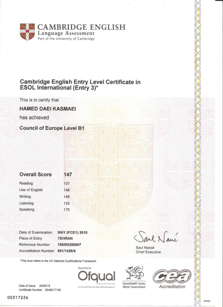 cambridge certificate