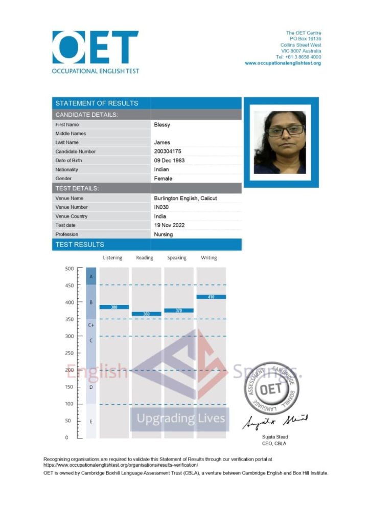 oet certificate sample