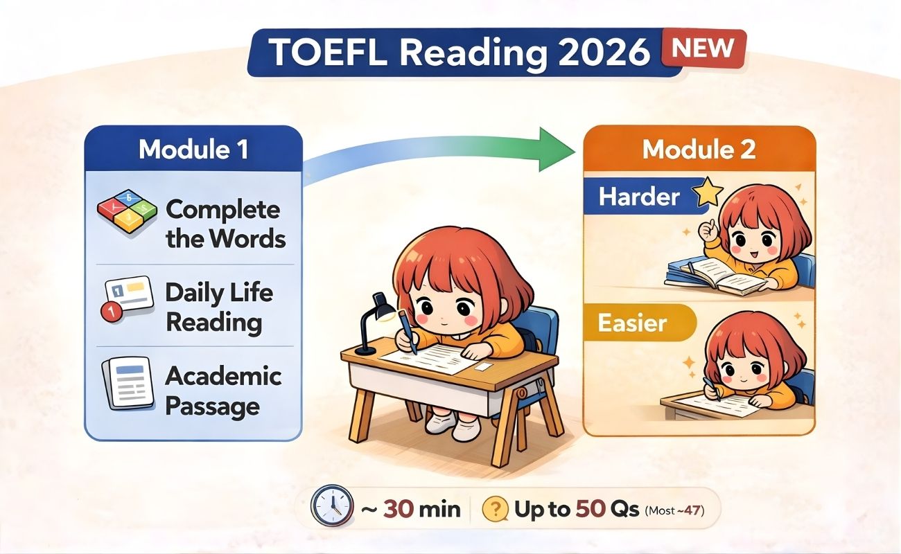 TOEFL Reading 2026 adaptive two-module format overview