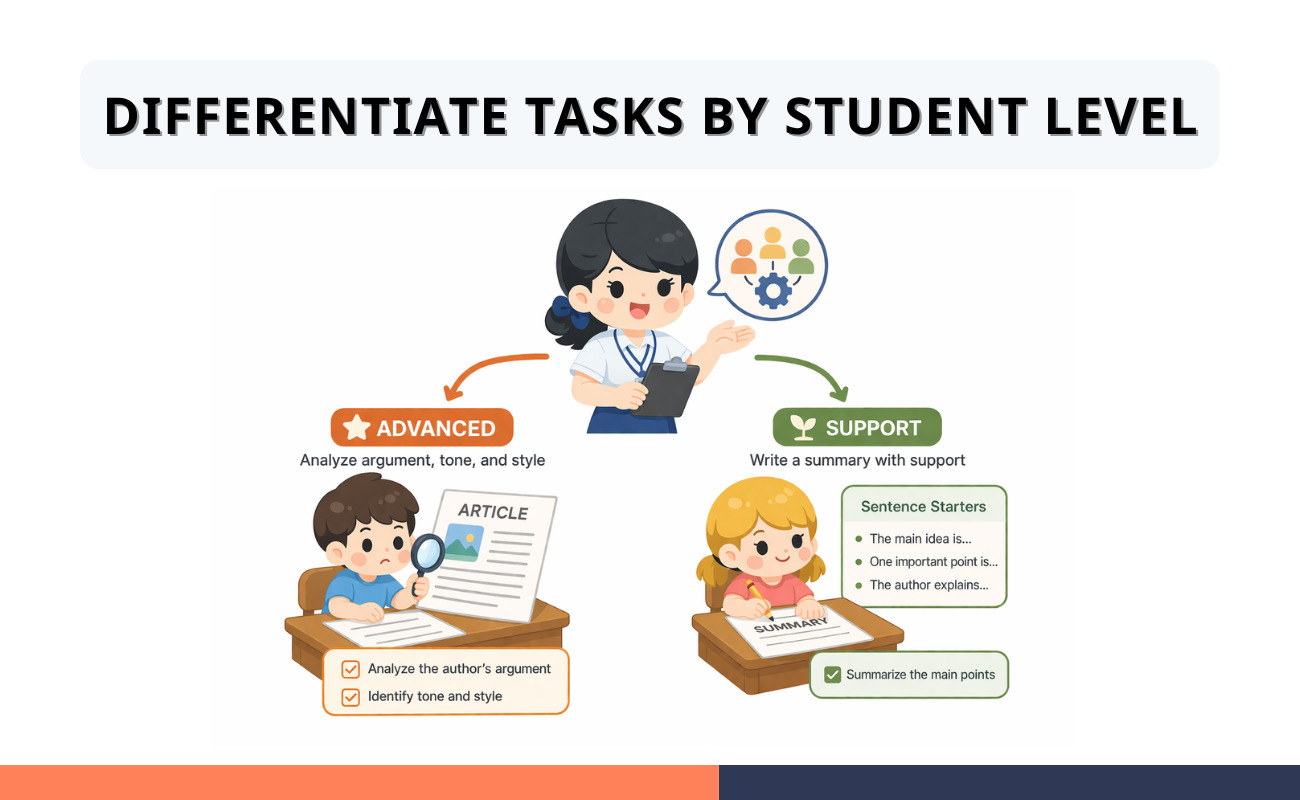 Classroom management task differentiation by level